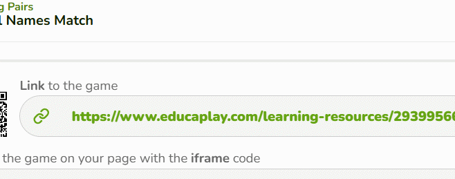 Link trò chơi tạo trên Educaplay