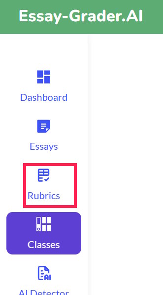 Chọn Rubrics trên Essay Grader
