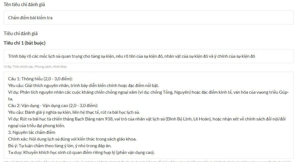 Tiêu chí chấm đểm trên Essay Grader