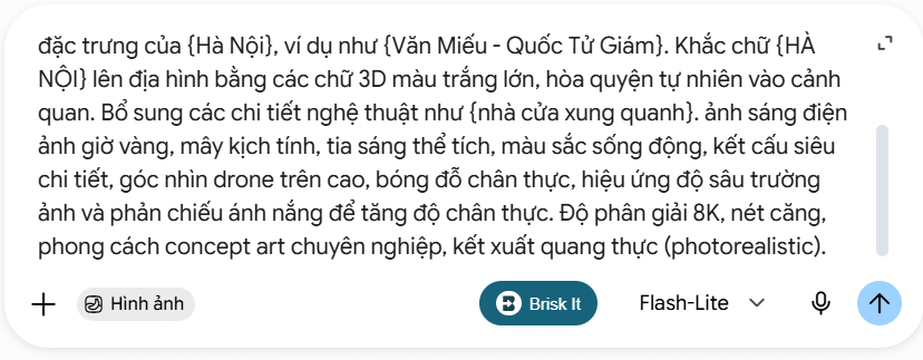 Câu lệnh tạo ảnh giới thiệu thành phố trên Gemini