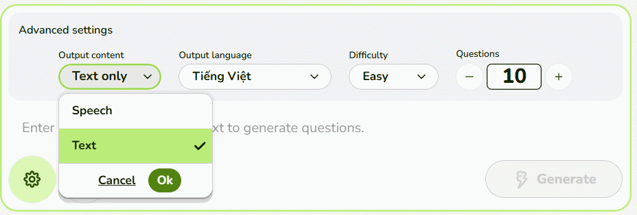 Thiết lập câu hỏi AI Froggy Jumps trên Educaplay