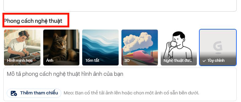 Chọn phong cách ảnh AI trên Gamma Imagine