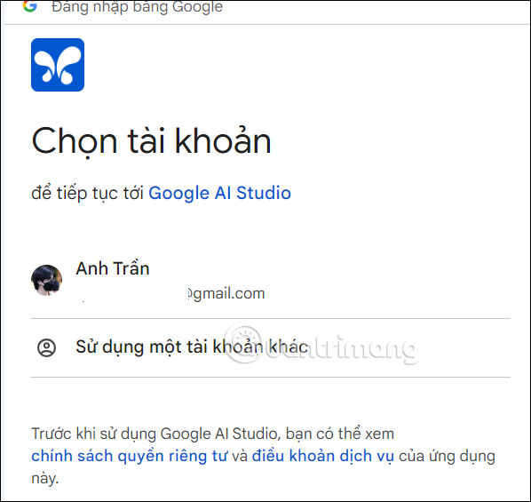 Google AI Studio truy cập tài khoản Google