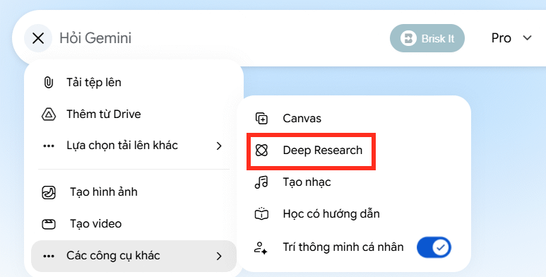 Chế độ Gemini Deep Research