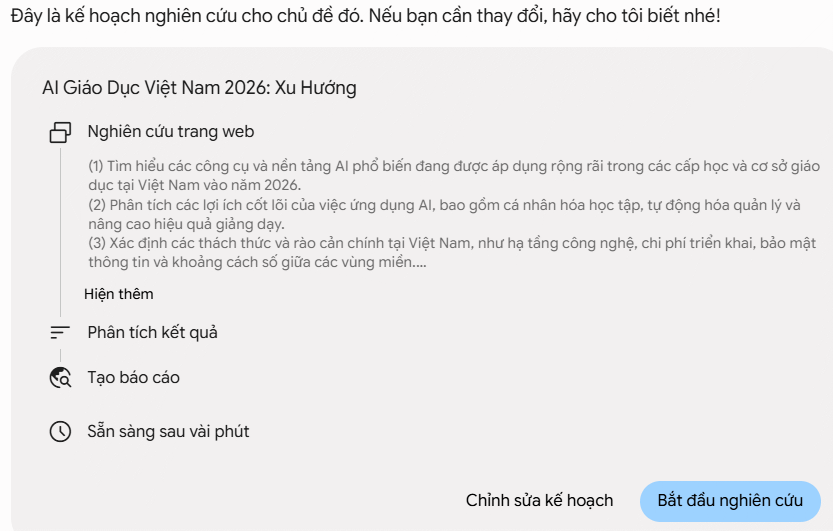 Thực hiện nghiên cứu trên Gemini Deep Research