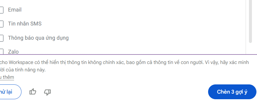 Câu hỏi trong Form tạo bằng Gemini