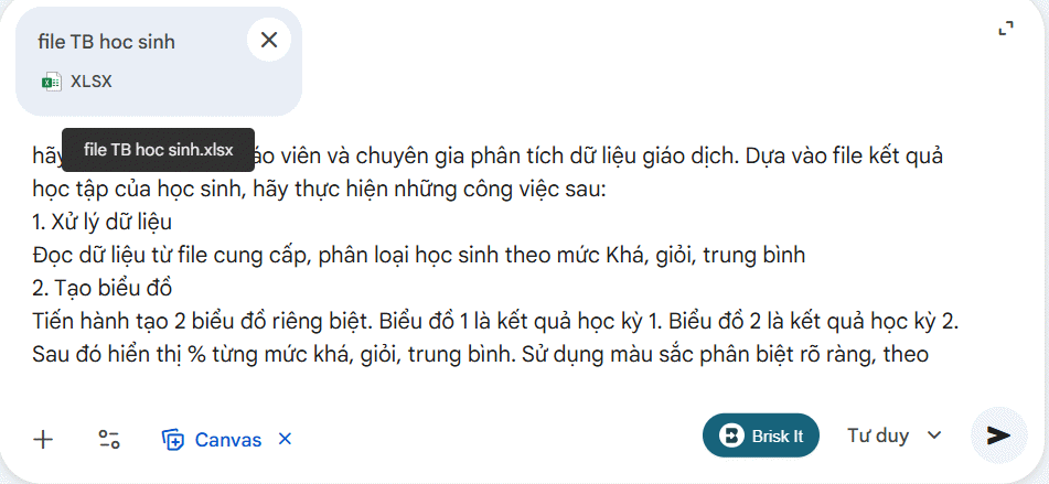 Câu lệnh tạo biểu đồ phân tích điểm số trên Gemini