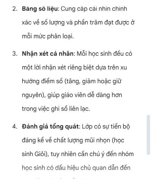 Nhận xét chung điểm số trên Gemini