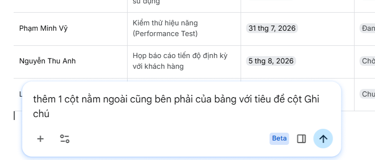 Chỉnh cột trong bảng Docs tạo bằng Gemini