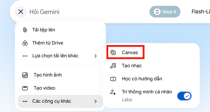 Chế độ Canvas Gemini