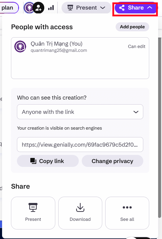 Chia sẻ game tìm manh mối Genially