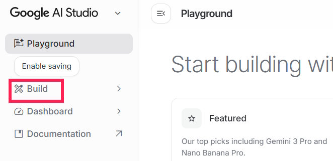 Mục Build Google AI Studio