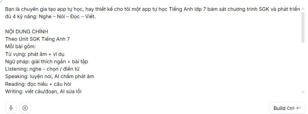 Mô tả app tự học trên Google AI Studio