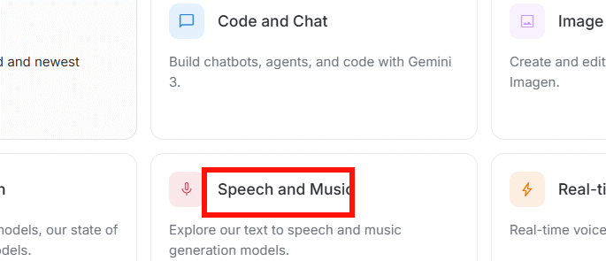 Speech and Music trên Google AI Studio