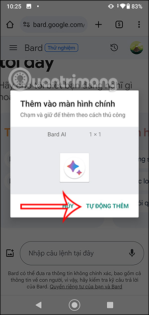 Tự động thêm Google Bard AI vào màn hình chính 