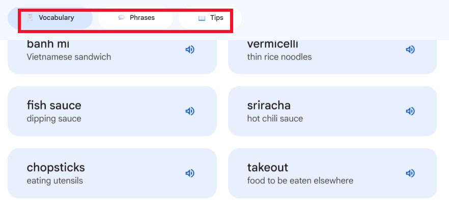 Từ vựng theo tình huống tạo trên Google Labs