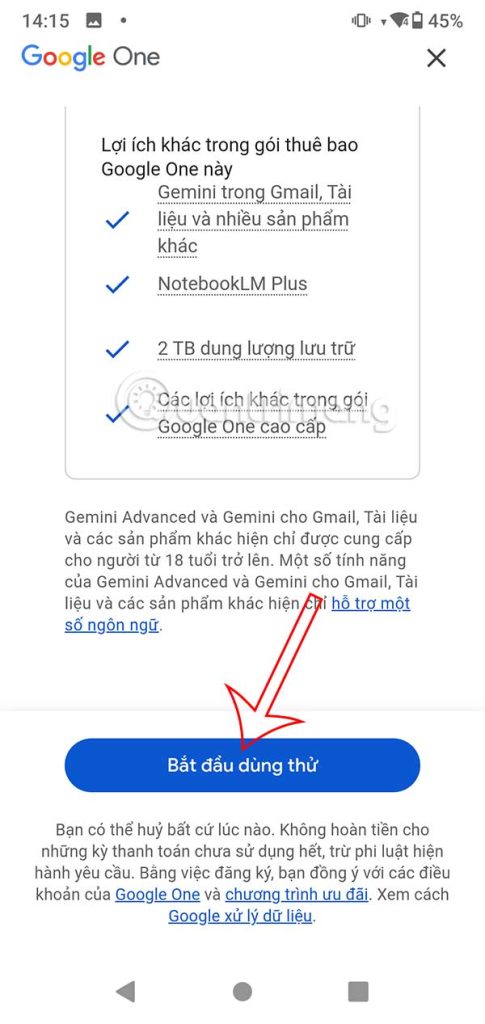 Dùng thử Google One AI Premium