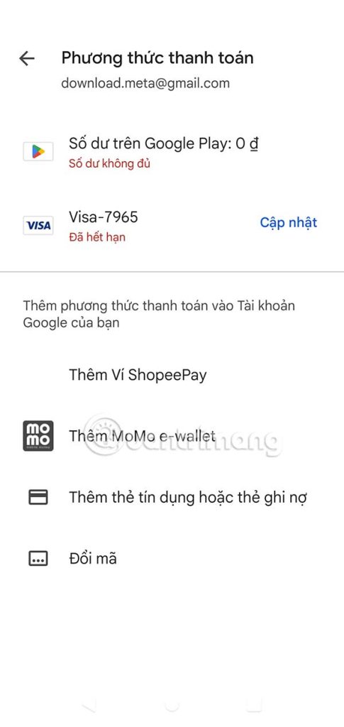 Phương thức thanh toán 1 tháng Google One AI Premium fre