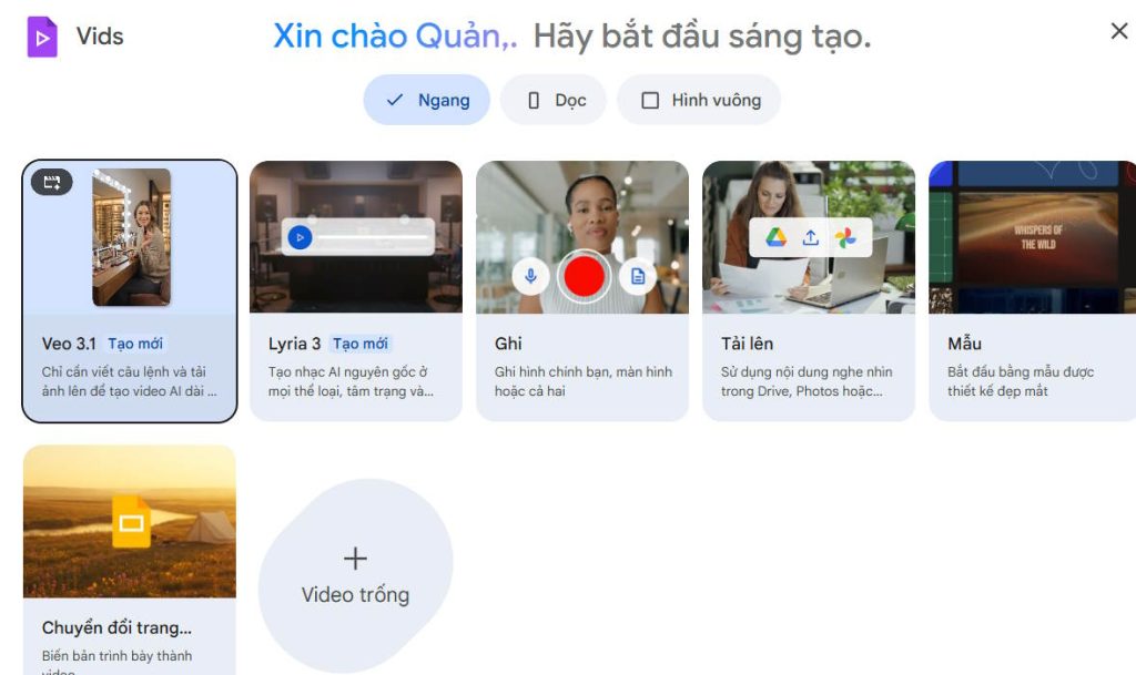 Tạo video trên Google Vids