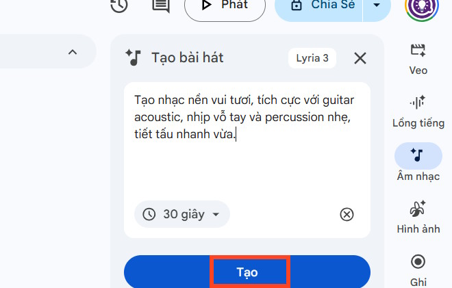 Tạo nhạc nền trên Google Vids