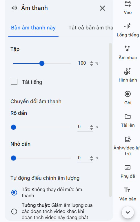 Chỉnh hiệu ứng nhạc nền AI trên Google Vids