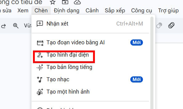 Công tụ tạo hình đại diện trên Google Vids