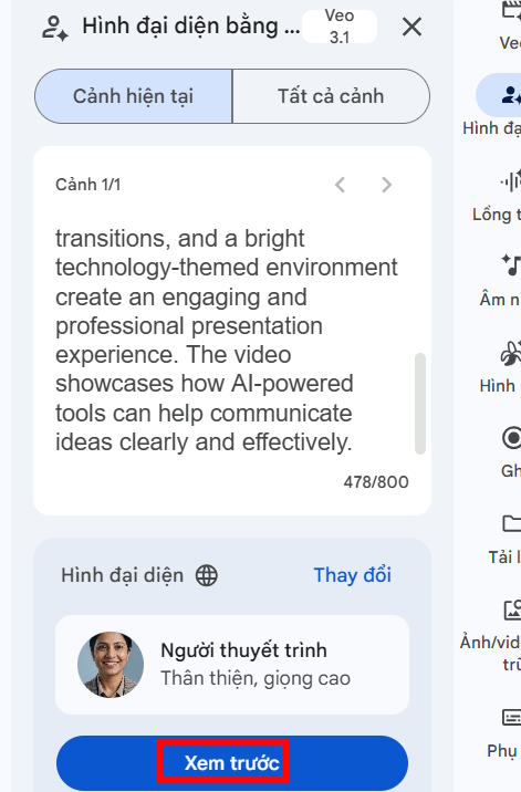 Nội dung thuyết trình trên Google Vids
