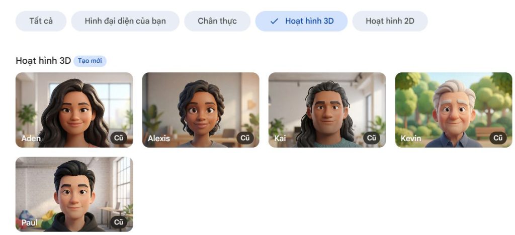 Chọn ảnh đại diện có sẵn trên Google Vids