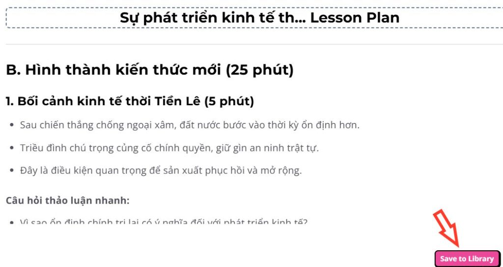 Lưu kế hoạch bài giảng trên Heuristica