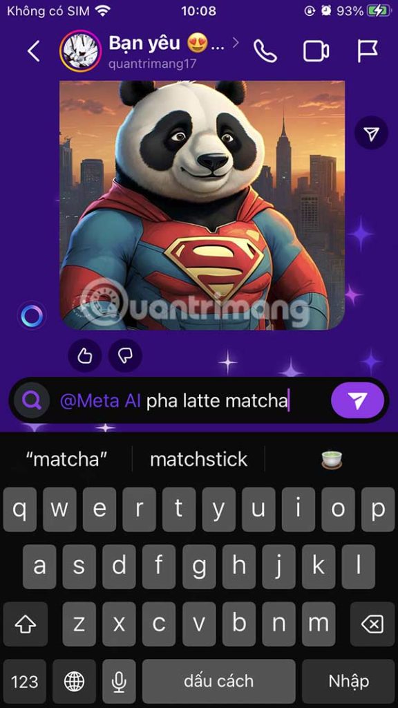 Nhập câu hỏi Meta AI 