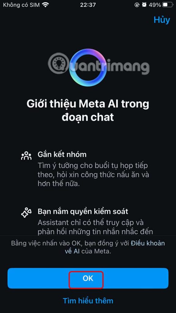 Dùng Meta AI trong đoạn chat Instagram