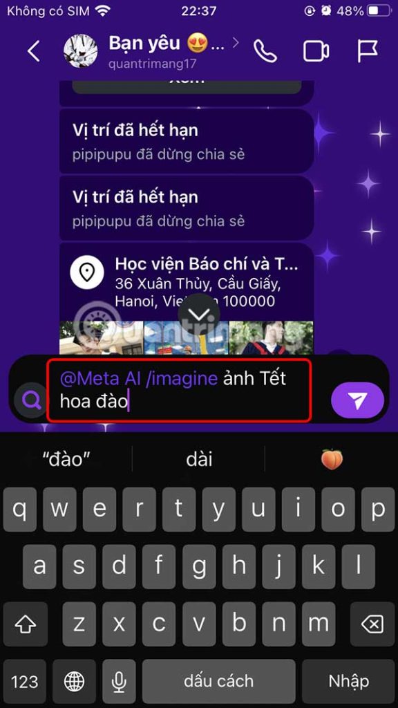 Chọn tạo ảnh AI trong đoạn chat Instagram