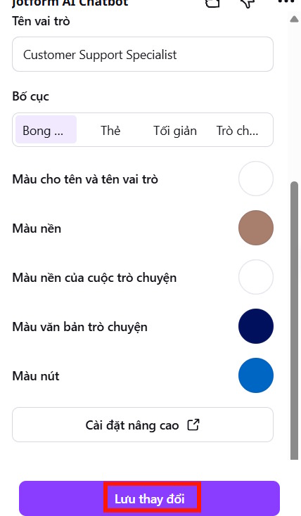 Chatbot tạo bằng JotForm AI Chatbot trên Canva 