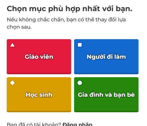 Đăng ký tài khoản Kahoot