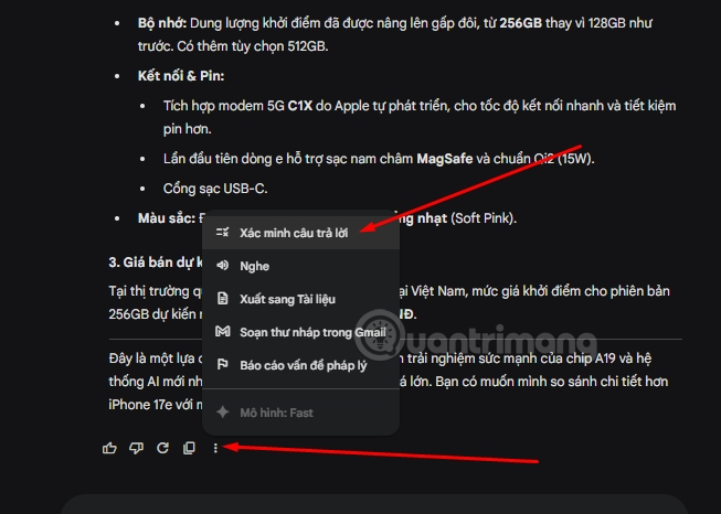 kiểm tra câu trả lời gemini