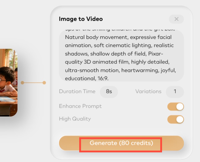 Thiết lập tạo ảnh sang video trên Magi AI