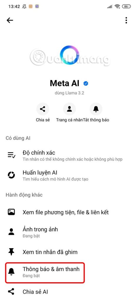 Chỉnh thông báo Meta AI