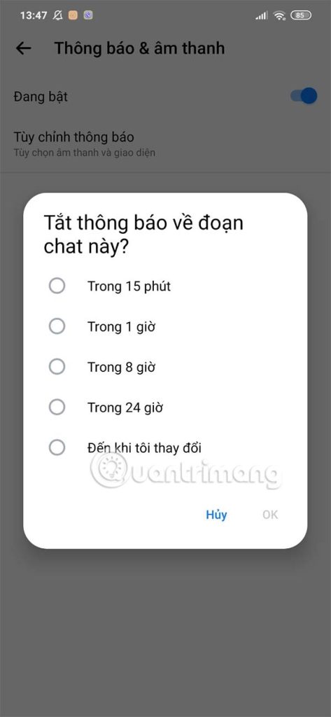 Chọn tắt thông báo Meta AI