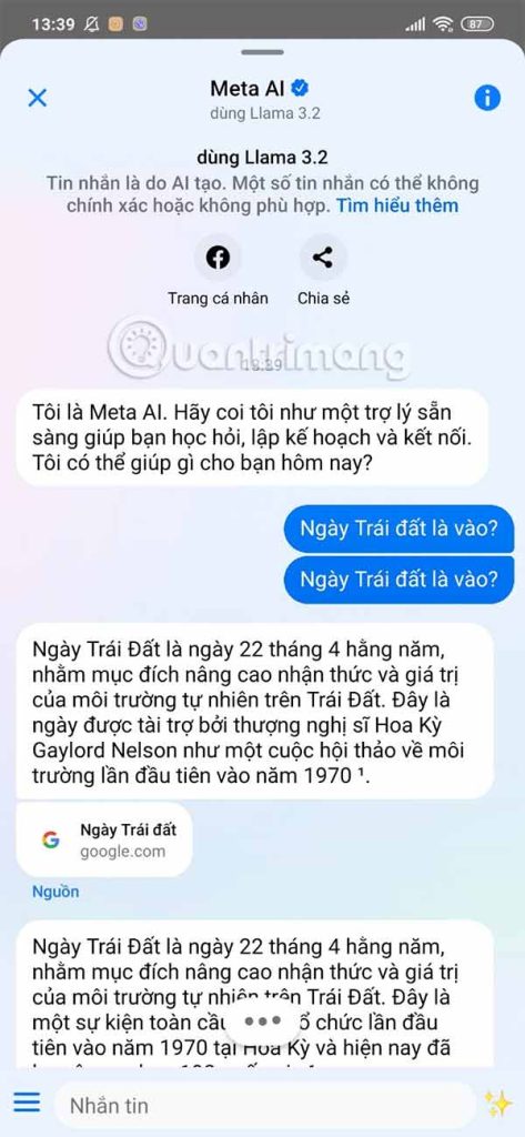 Nguồn tham khảo Meta AI