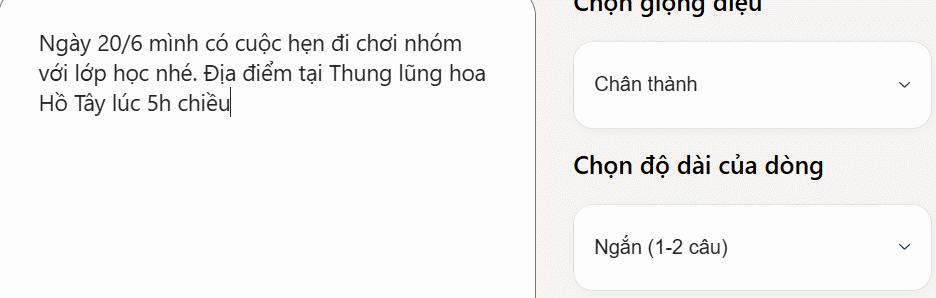 Giao diện tạo tin nhắn bằng Microsoft AI Tools