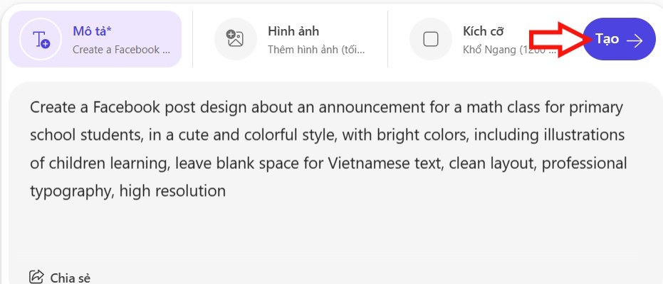 Prompt tạo bài đăng Facebook Microsoft Designer