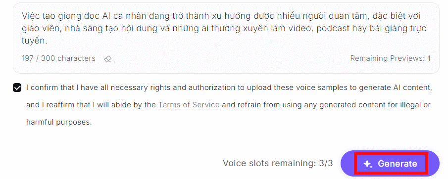 Nhập nội dung văn bản trên Minimax Audio