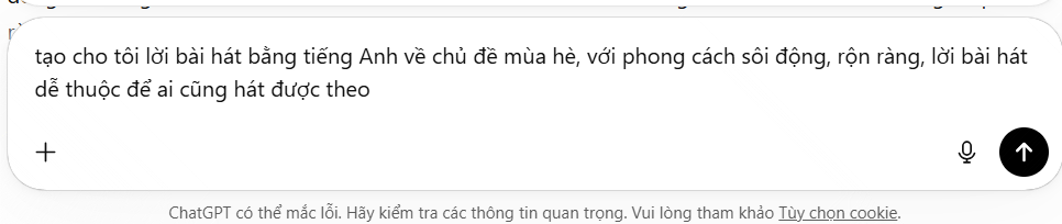 Tạo lời bài hát trên ChatGPT