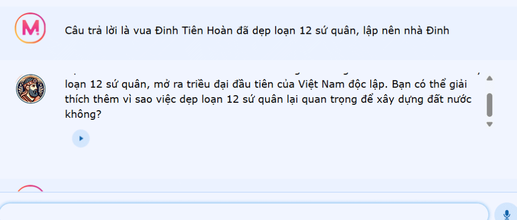 Dùng Chatbot ôn tập trên Mizou