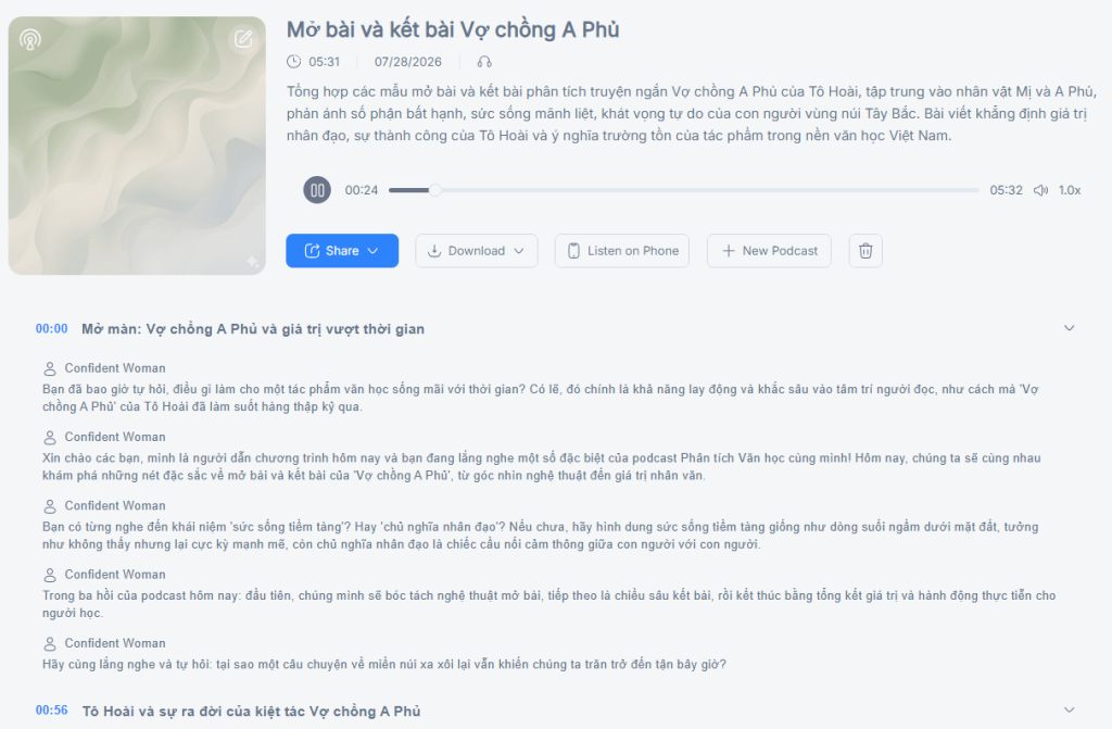 Nội dung podcast trên NoteGPT