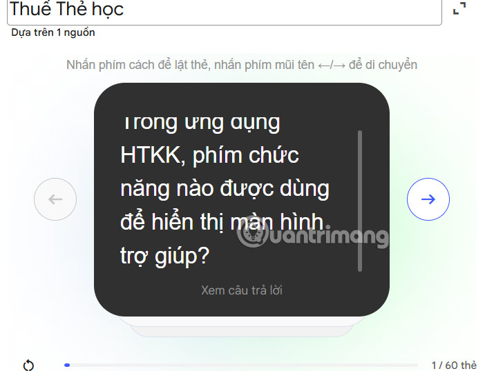 Thẻ ghi nhớ Flashcards trên NotebookLM