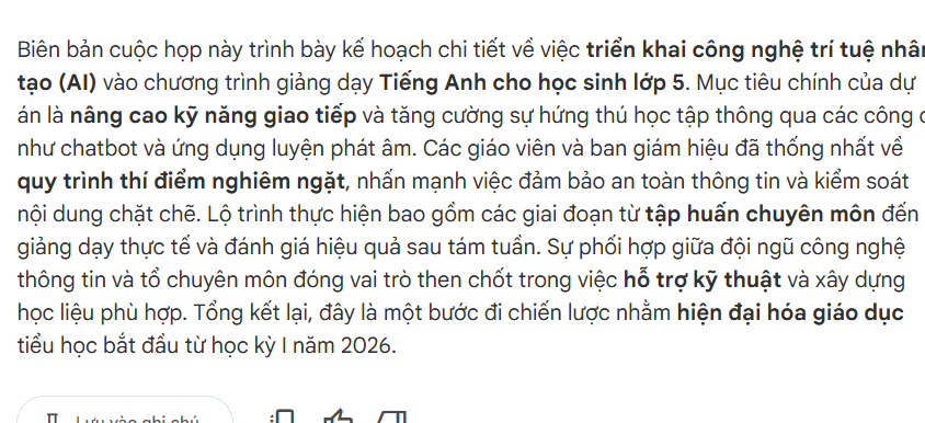 Nội dung tóm tắt cuộc họp trên NotebookLM