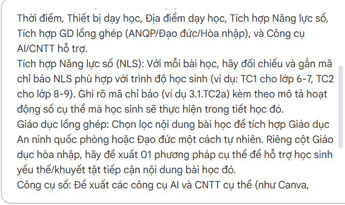 Câu lệnh tạo phụ lục trên NotebookLM