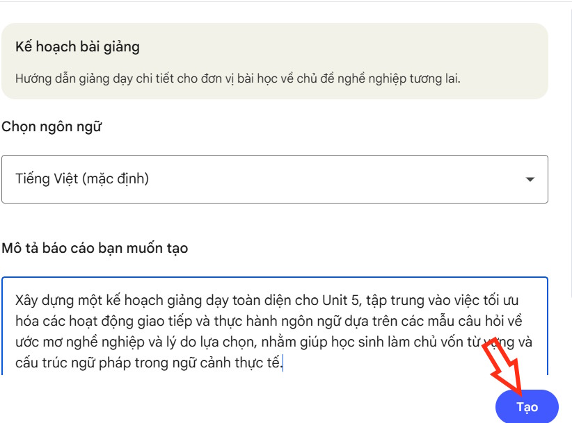 Mô tả tạo bài giảng NotebookLM
