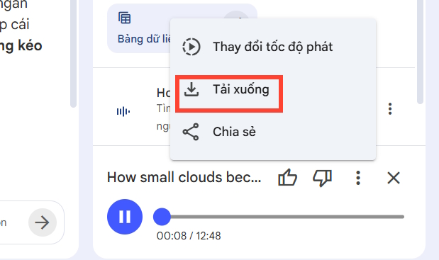 Tải file âm thanh trên NotebookLM